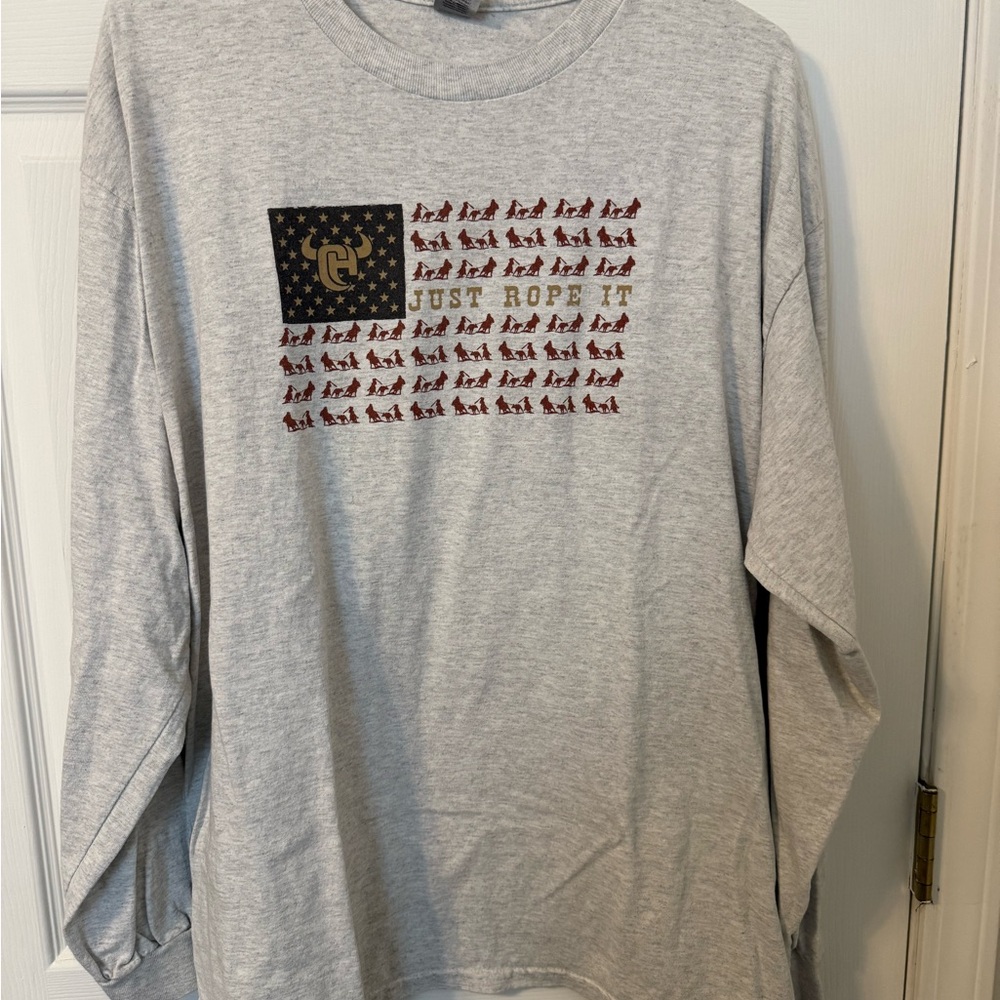 Gray Long Sleeve Shirt with Graphic Design